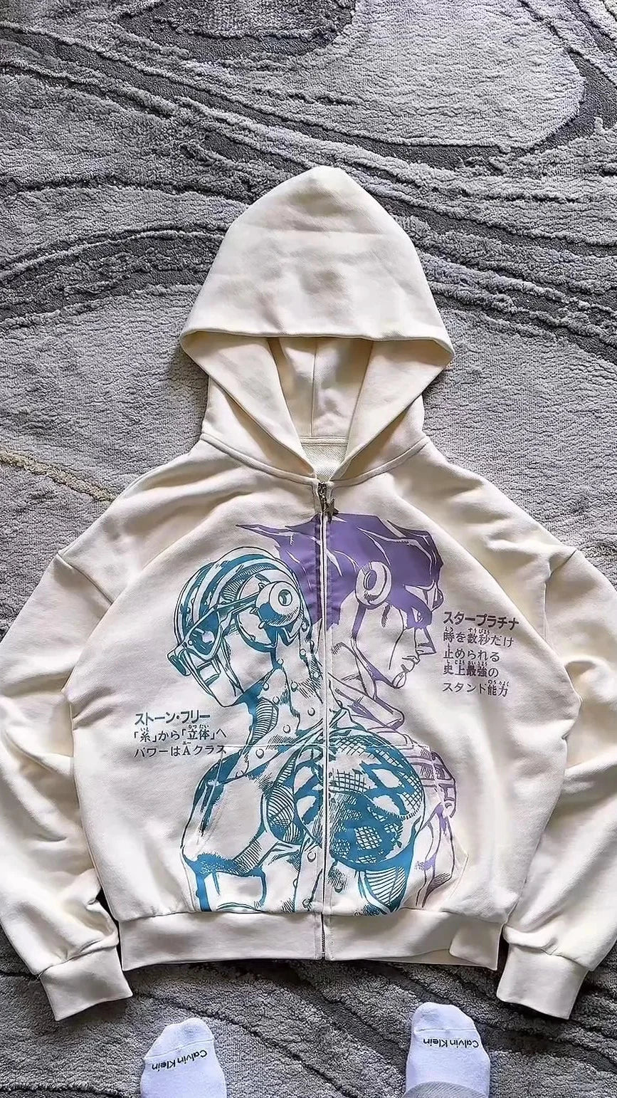 Jojo Bizarre Adventure Splice Zip Up Hoodies Oversized